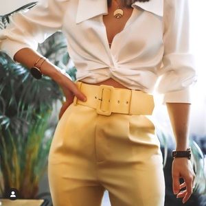 NWT ZARA High Waisted Belted Pants Yellow L